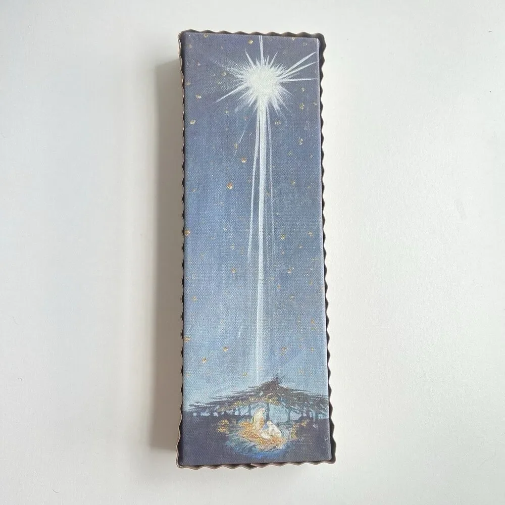 Christmas Nativity Canvas Gallery Heavenly Light Print‎ Tin Edge Wood Wall Decor
